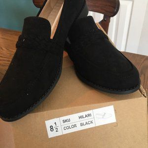 Black suede loafers